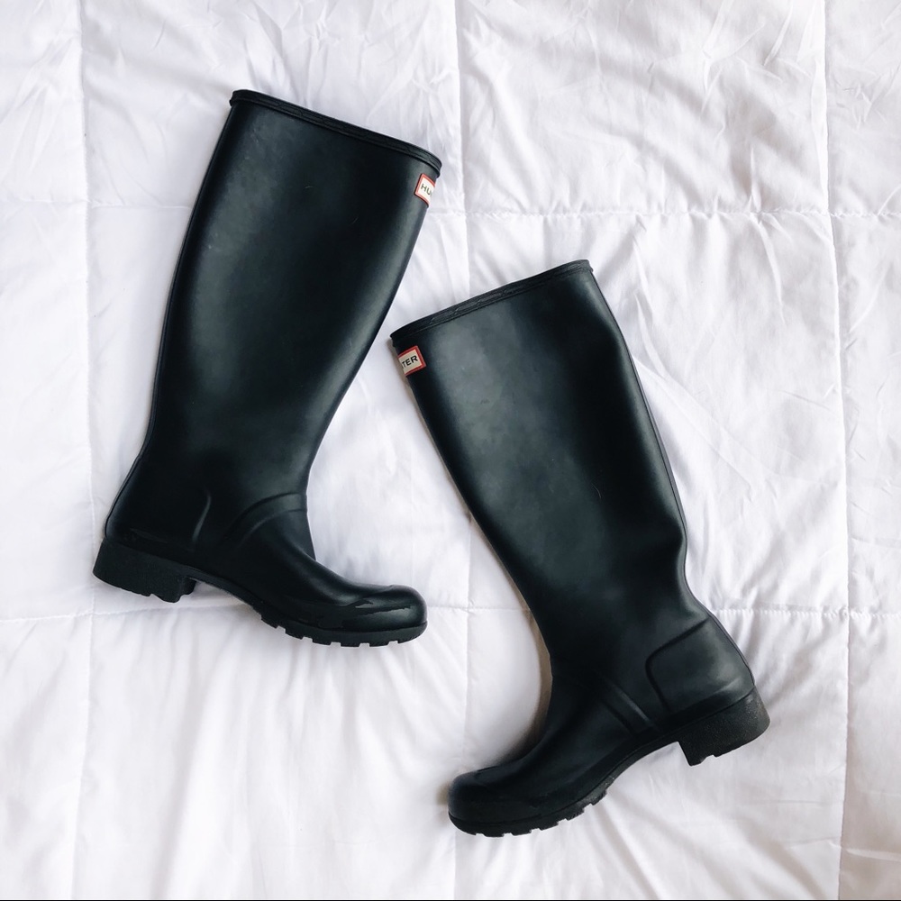 Matte Black Tall Wellington Hunter Rain Boots